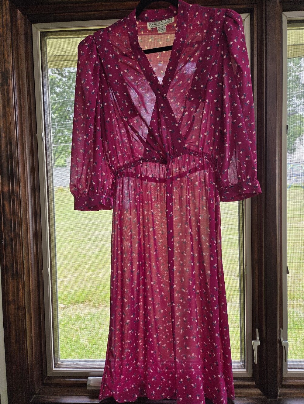 Romantic Feminine Vintage Sheer Charlee Allison floral Midi Dress 70s 80s Era
